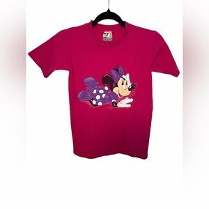 💗 Vintage 90s Minnie Mouse Tee – Made in USA – Kids L (14–16) Fuchsia Tee